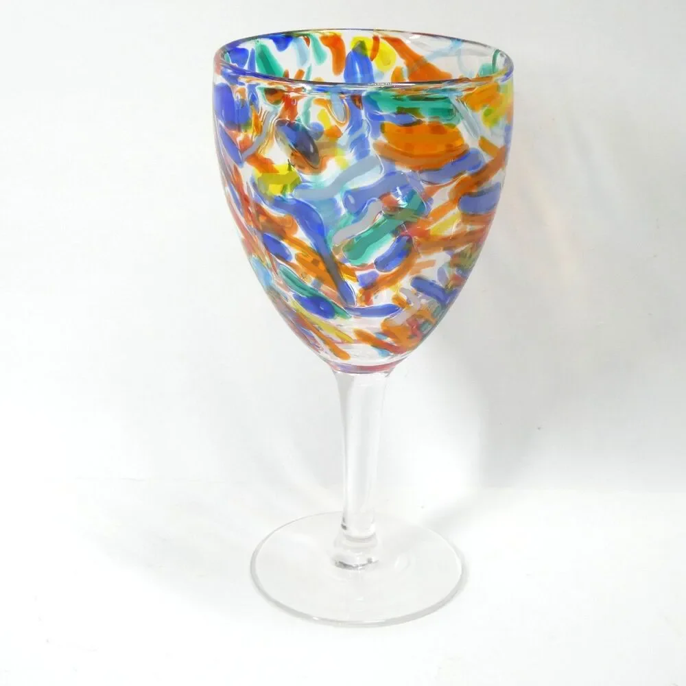 Pier 1 Imports Confetti Goblet Wine Water Glass Vintage Colorful Art Large 8
